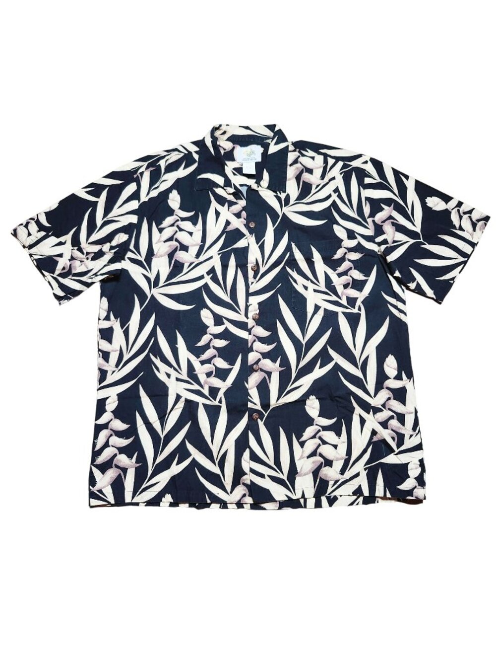 Ho Aloha Palm Branches Hawaiian Aloha Shirt Mens Button-up Large Blue